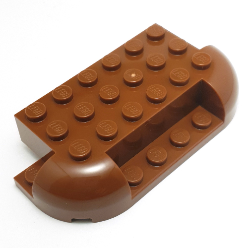 Lego Brick Curved 4 x 8 with Rounded Ends, 1 x 4 Cutout in Front, Two 1 x 2 Cutouts in Back / Reddish Brown