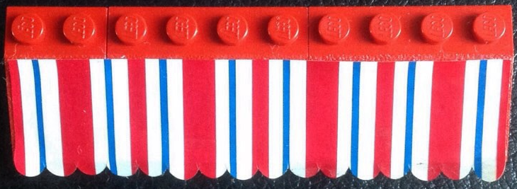 Lego Stickered Assembly 10 x 3 x 1 with Blue, Red, and White Stripes Awning Pattern (Sticker) - Set 6372