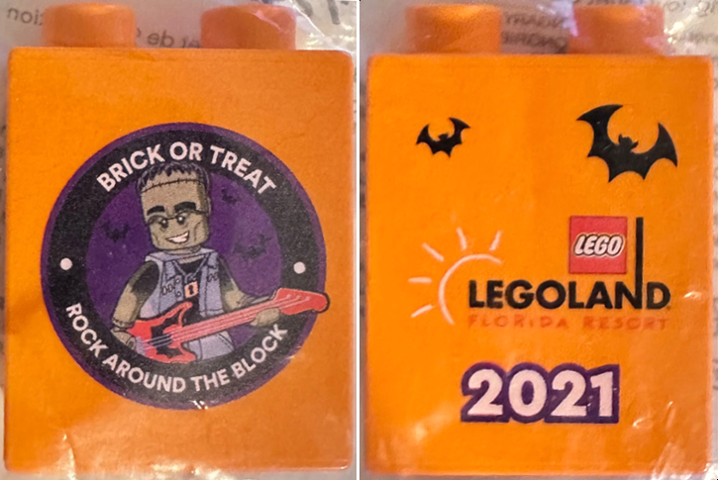 Lego Duplo, Brick 1 x 2 x 2 with Brick or Treat Rock Around the Block LEGOLAND Florida Resort 2021 Pattern
