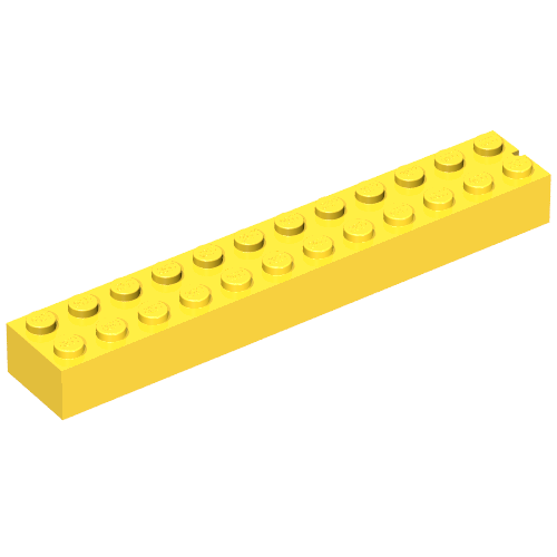 Lego Brick 2 x 12 without Bottom Tubes, 1 End Slot / Yellow