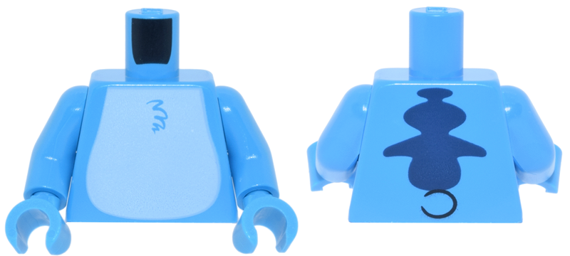 Lego Torso Alien with Bright Light Blue Stomach, Dark Blue Spine Fins and Black Tail on Back Pattern / Dark Azure Arms / Dark Azure Hands