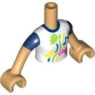 Lego Minidoll Torso Girl, with White Shirt, Dark Blue Sleeves, Decorations Print, Warm Tan Arms and Hands