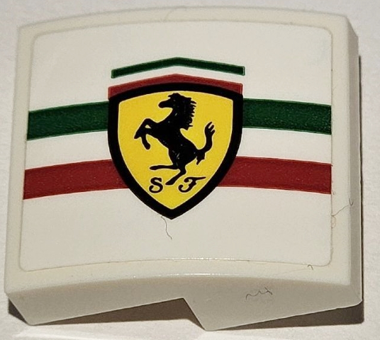 Lego Slope, Curved 2 x 2 x 2/3 with Ferrari Logo on Green and Red Stripes Pattern Model Left Side (Sticker) - Set 75889