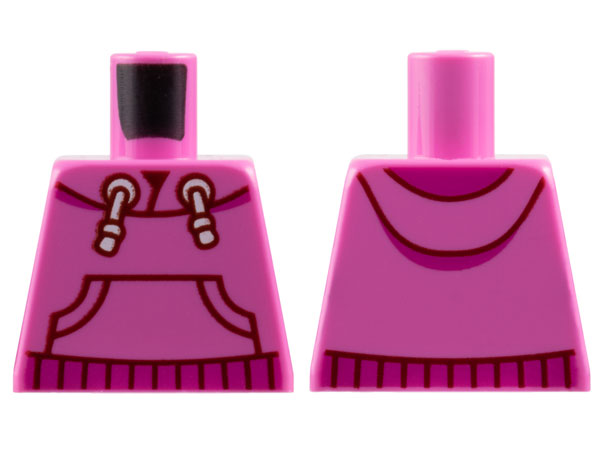 Lego Torso Hoodie with White Drawstrings, Dark Red Outline Kangaroo Pocket, Magenta Hem Pattern / Dark Pink