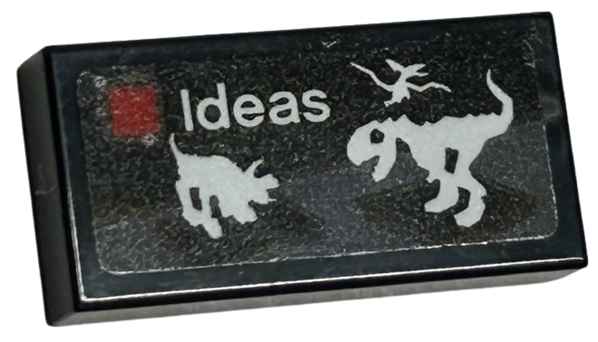 Lego Tile 1 x 2 with LEGO Ideas Set Box Art, White Dinosaur Skeletons Pattern (Sticker) - Set 40574 / Black