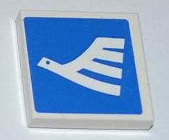 Lego Tile 2 x 2 with White Airline Bird on Blue Background Pattern Model Left Side (Sticker) - Set 3182 / White