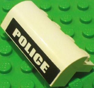 Lego Slope, Curved 2 x 4 x 1 1/3 with 4 Recessed Studs with White 'POLICE' on Black Background Pattern (Sticker) - Set 7237 / White