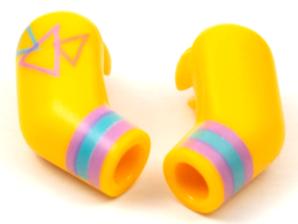 Lego Arm, (Matching Left and Right) Pair with Medium Lavender and Medium Azure Cuff with Triangles Pattern / Bright Light Orange
