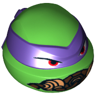Lego Minifig Head Special, Ninja Turtle with Dark Purple Mask and Breathing Apparatus Print (Donatello) / Bright Green