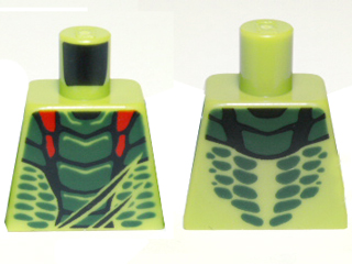 Lego Torso Ninjago Snake with Dark Green and Red Scales Pattern (Lizaru) / Lime