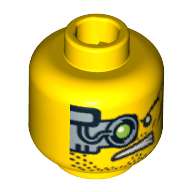 Lego Minifig Head Fire Arm, Mechanical Right Eye Green, Scars on Left Cheek, Stubble Print [Blocked Open Stud] / Yellow