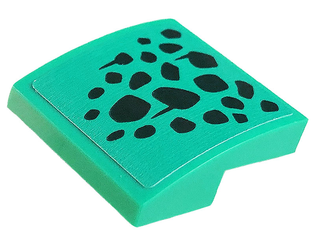 Lego Slope, Curved 2 x 2 x 2/3 with Black Spots, Scales and Lines Pointing Down Pattern (Sticker) - Set 71755 / Dark Turquoise
