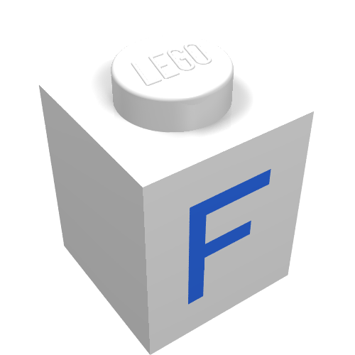 Lego Brick 1 x 1 with Blue F Print / White