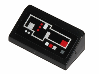 Lego Slope 30 1 x 2 x 2/3 with White and Red Control Buttons on Black Background Pattern (Sticker) - Set 75018