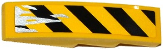 Lego Slope, Curved 4 x 1 with Black and Yellow Danger Stripes and Silver Splatters Pattern Model Right Side (Sticker) - Set 75919