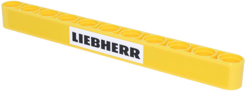 Lego Technic, Liftarm Thick 1 x 11 with Black 'LIEBHERR' in White Rectangle Pattern (Sticker) - Set 42146