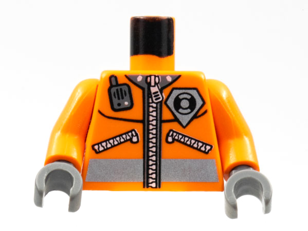 Lego Torso Rescue Coast Guard Logo Jacket with Pockets and Radio Pattern / Orange Arms / Dark Gray Hands