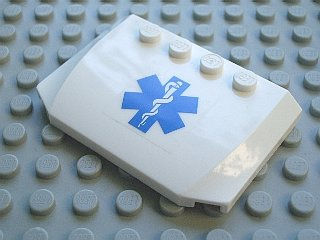 Lego Wedge 4 x 6 x 2/3 Triple Curved with Blue EMT Star of Life Pattern (Sticker) - Set 7890 / White