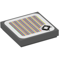 Lego Tile 2 x 2 with TV and Barcode Print (Sticker) / Dark Bluish Gray