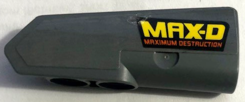 Lego Technic, Panel Fairing #21 Very Small Smooth, Side B with 'MAX-D' and 'MAXIMUM DESTRUCTION' Pattern (Sticker) - Set 42119 / Dark Bluish Gray