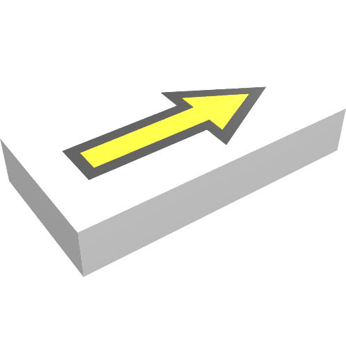 Lego Tile 1 x 2 with Arrow Long Yellow with Black Border Print / White