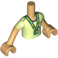 Lego Minidoll Torso Boy with Warm Tan Arms and Hands with Yellowish Green Shirt, Green Sunflower Lanyard Print / Warm Tan
