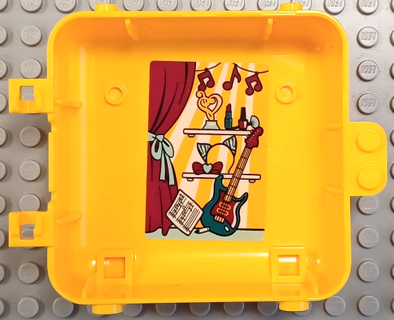 Lego Container, Box 3 x 8 x 6 2/3 Half Back with Magenta Curtain and Music Notes, Dark Turquoise Guitar, White Musical Score, Shelves and Stripes Pattern (Sticker) - Set 41400