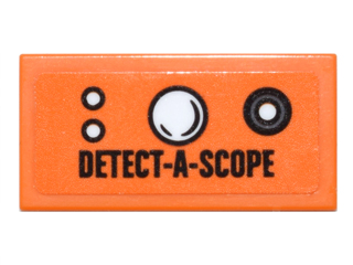 Lego Tile 1 x 2 with Round Buttons and 'DETECT-A-SCOPE' Pattern (Sticker) - Set 76052