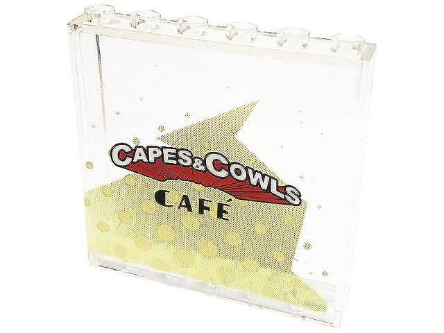 Lego Panel 1 x 6 x 5 with 'CAPES & COWLS CAFÉ' (Cafe) and Bright Light Yellow Dots Pattern (Sticker) - Set 41231