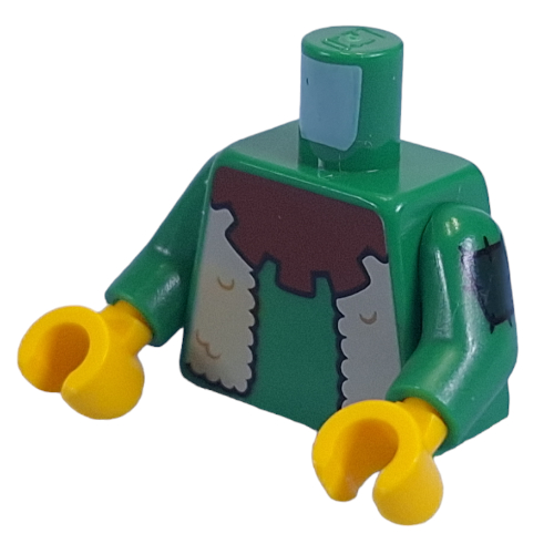 Lego Torso, Reddish Brown Collar, Tan Fur Jacket print, Green Arms, Yellow Hands / Green