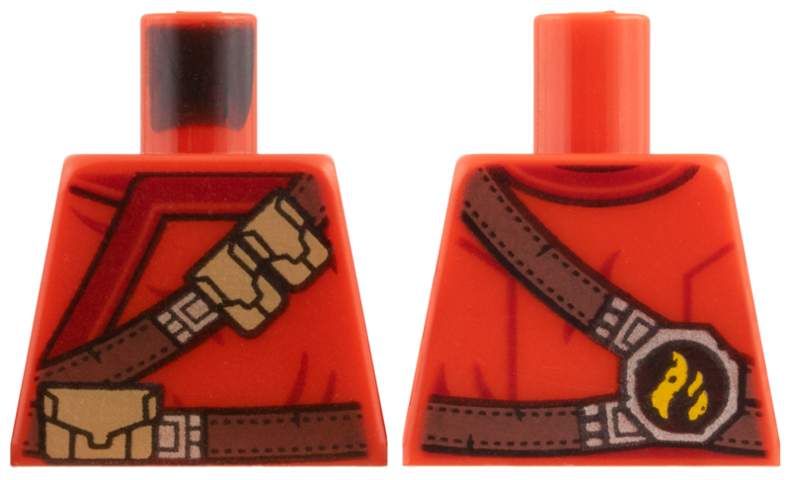 Lego Torso Ninjago Robe with Brown Webbing, Silver Buckles, Pouches and Tornado Pattern / Red