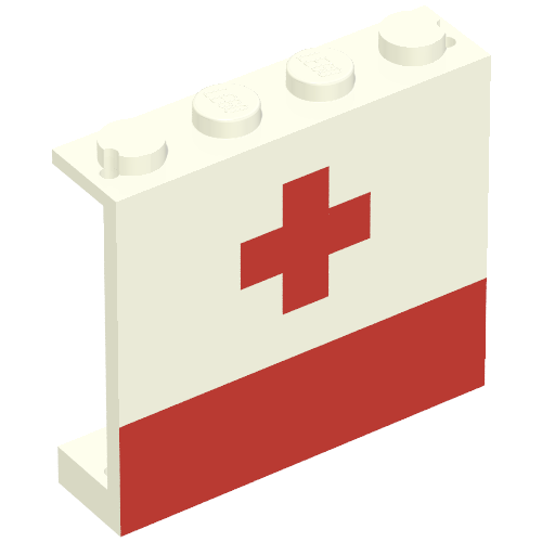 Lego Panel 1 x 4 x 3 - Solid Studs with Red Cross and Stripe Print / White