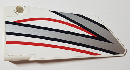 Lego Technic, Panel Fairing #17 Large Smooth, Side A with Black, Red and Silver Stripes Pattern (Sticker) - Set 42000 / White