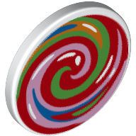Lego Road Sign Clip-on 2 x 2 Round with Spirals, Multi Color Print / White