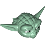 Lego Minifig Head Special, Yoda Straight Ears with Large Eyes and White Hair Print / Sand Green