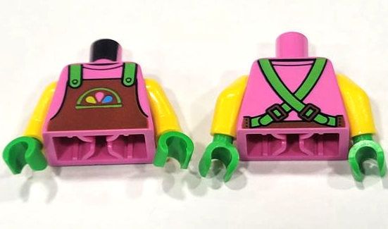 Lego Torso Shirt and Reddish Brown Apron with Taquería Logo and Bright Green Straps Pattern / Yellow Arms / Bright Green Hands