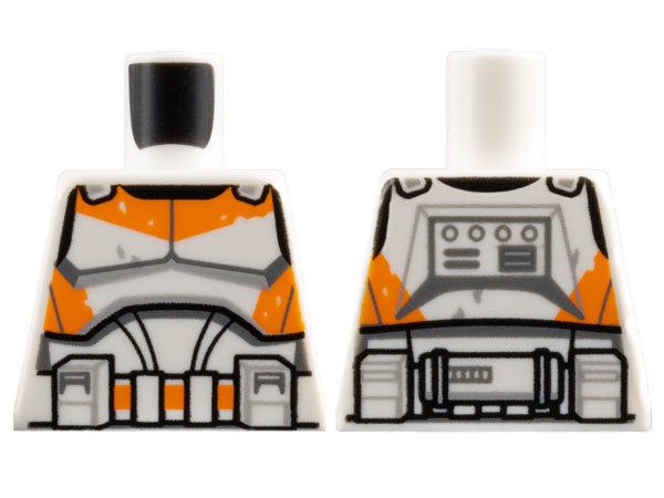 Lego Torso SW Armor Clone Trooper with Orange and Light Bluish Gray 212th Legion Markings Detailed Pattern / White
