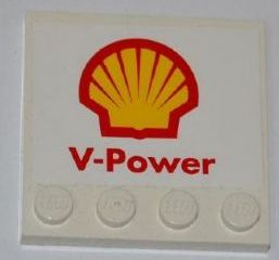 Lego Tile, Modified 4 x 4 with Studs on Edge with Shell Logo and 'V-Power' Pattern (Sticker) - Set 8123