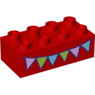 Lego Duplo Brick 2 x 4 with Garlands Print / Red