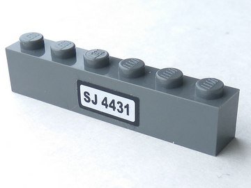 Lego Brick 1 x 6 with 'SJ 4431' on White Background Pattern (Sticker) - Set 4431