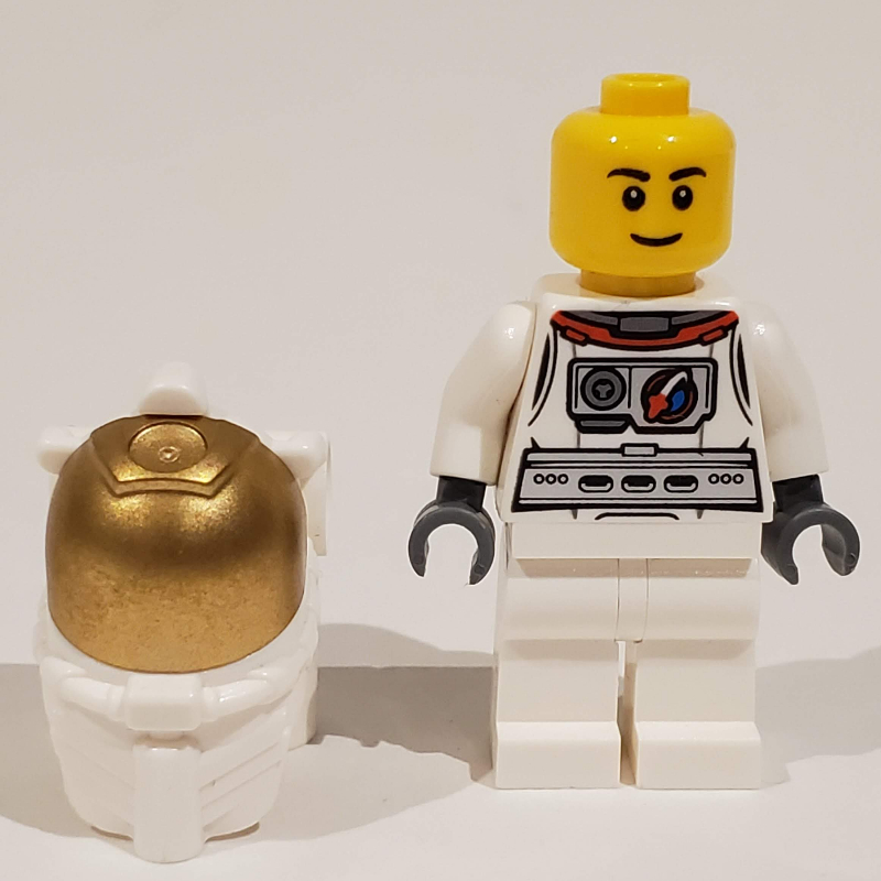 Lego Astronaut, White, Diver Helmet, Gold Visor, Eyebrows