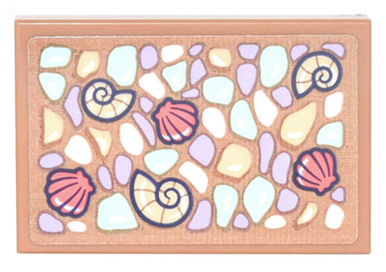 Lego Tile 2 x 3 with Mosiac of Rocks and Seashells Pattern (Sticker) - Set 41700 / Medium Nougat