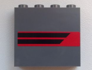 Lego Panel 1 x 4 x 3 with Side Supports - Hollow Studs with Two Black Horizontal Stripes on Red Background Pattern Model Left Side (Sticker) - Set 60008
