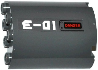 Lego Cylinder Half 2 x 4 x 4 with 'E-01' and 'DANGER' Pattern Model Left Side (Sticker) - Set 60092 / Dark Bluish Gray