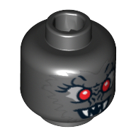 Lego Minifig Head Vampire Bat, Fangs, Red Eyes and Dark Bluish Gray Fur Print / Black