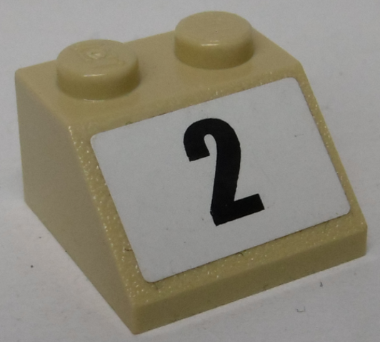 Lego Slope 45 2 x 2 with Black Number 2 on White Background Pattern (Sticker) - Set 8864