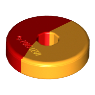 Lego Projectile, Weapon Disc 2 x 2 with Marbled Yellow Pattern / Red