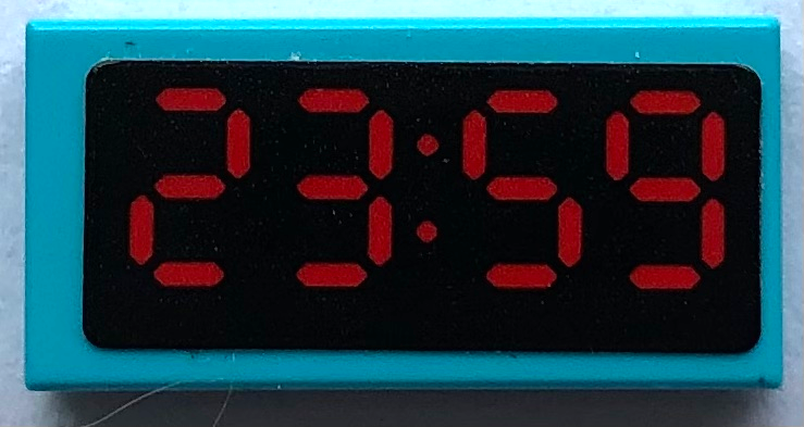 Lego Tile 1 x 2 with Digital Clock with Red '23:59' Pattern (Sticker) - Set 80108