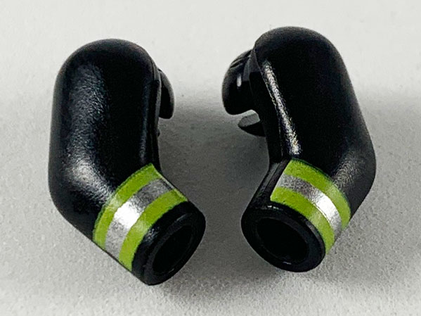 Lego Arm, (Matching Left and Right) Pair with Lime and Silver Reflective Stripes Pattern / Black