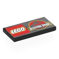 Lego Tile 2 x 4 with Jurassic Park and LEGO Logo's Print / Black